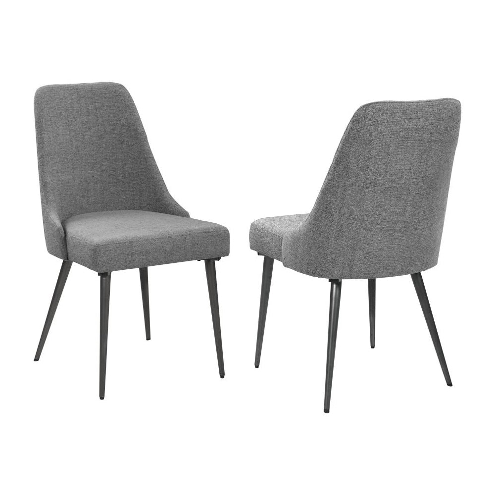 Set Of 2 Fabric Upholstered Dining Chairs, Grey And Gunmetal Solid Grey Rectangular Modern Set Of 2 Metal,Polyester