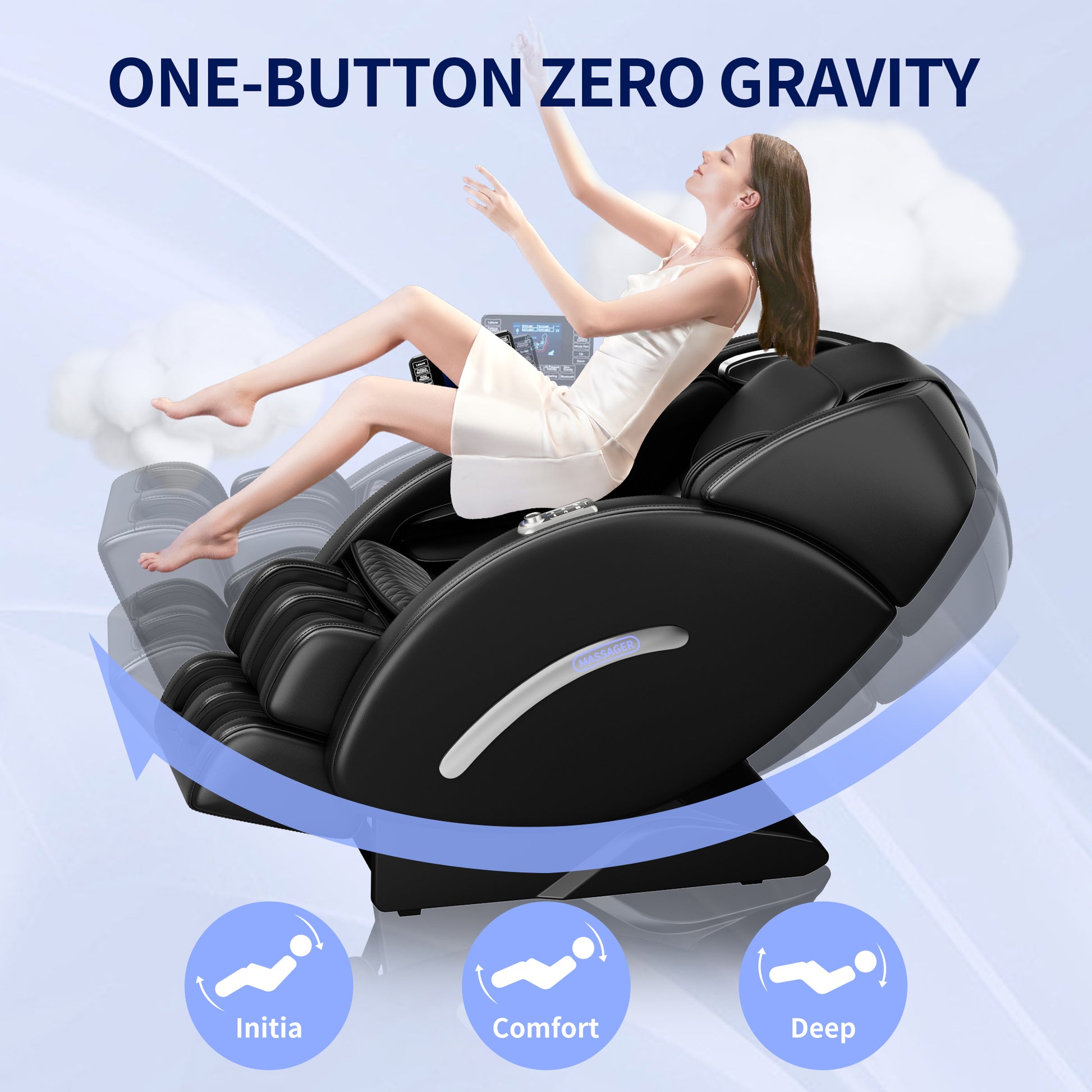 Full Body Massage Chair, Full Body Zero Gravity With 3D Massage Mechanism, 6 Auto Massage Mode, Waist And Calf Heater, Foot Roller, Bluetooth Speaker Black Black Power Remote Metal Primary Living Space Medium Duty Luxury,Modern Push Button Polyurethane