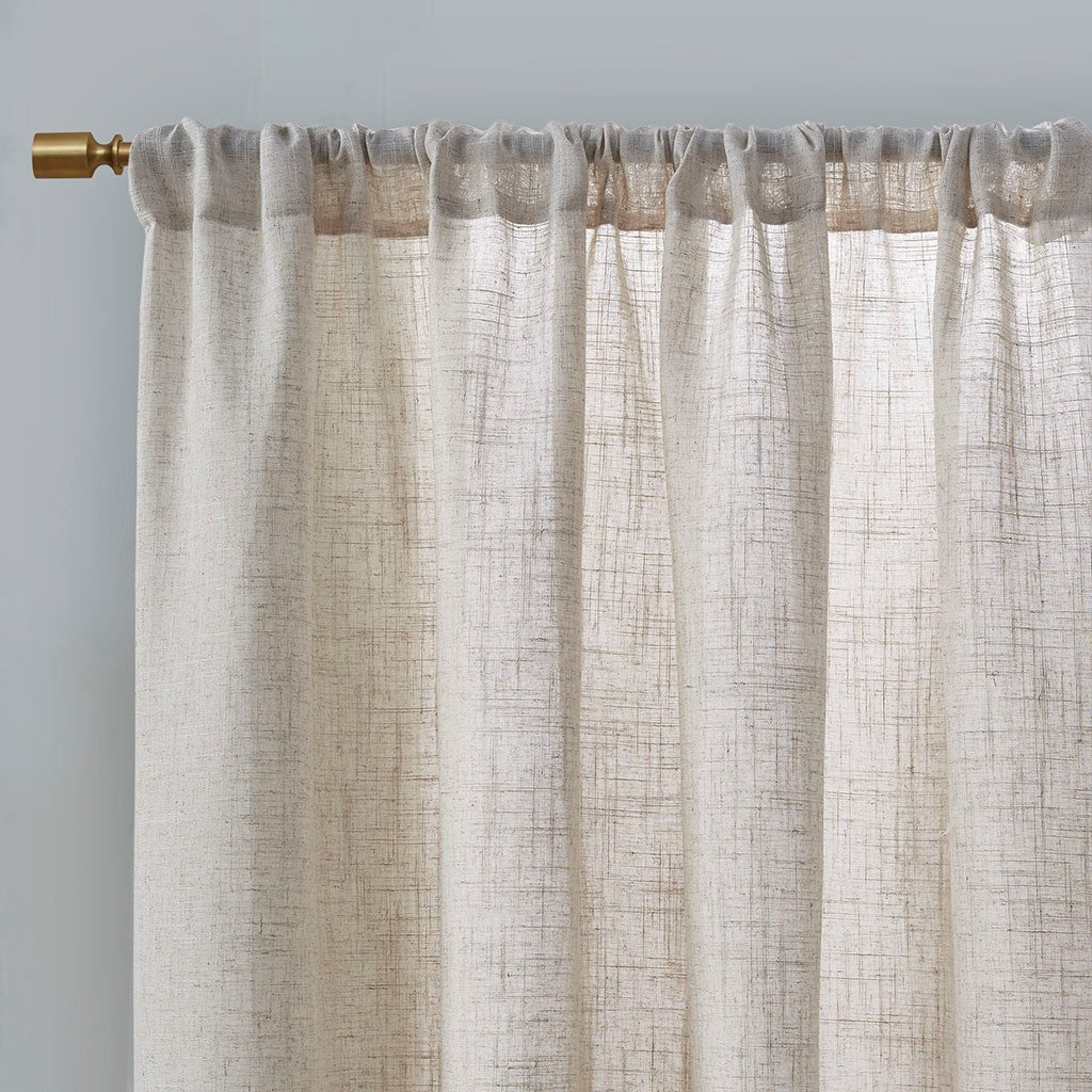 Linen Blend Light Filtering Curtain Panel Pair 2 Pcs Window Panels Natural Polyester