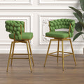 Bar Chair Linen Woven Bar Stool Set Of 2,Golden Legs Barstools No Adjustable Kitchen Island Chairs,360 Swivel Bar Stools Upholstered Bar Chair Counter Stool Arm Chairs With Back Footrest, Green Green Foam Linen