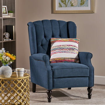 Dark Blue Tufted Fabric Arm Chair Recliner Dark Blue Polyester