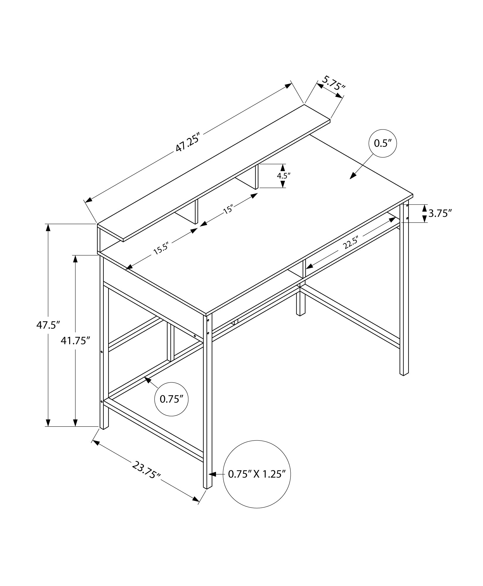 Computer Desk, Home Office, Standing, Storage Shelves, 48"L, Work, Laptop, Grey Laminate, Black Metal, Contemporary, Modern Grey Metal