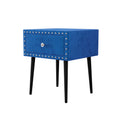 Modern Nightstands Set Of 2 With Drawer And Crystal Handle, Elegant Rivet Velvet Design Bedside Table For Bedroom, Blue Blue 1 Drawer Bedside Cabinet Mdf