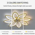 35Inches Ceiling Fan With Lights Remote Control Dimmable Led, 6 Gear Wind Speed Fan Light1 2 4H Timing Gold Modern Iron Plastic