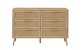 Bedroom Dresser, 6 Double Dresser With Rattan Drawers, Wood Chest Of Drawers For Kids Room, Living Room, Entry And Hallway, Natural, 47.2'' W X 15.8'' D X 30'' H. Natural Particle Board