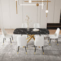 Large modern minimalist rectangular dining table with black+gold-glass+metal