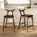 Hester Solid Wood Upholstered Square Bar Chair Set Of 2 Black Pu,Wood Pu Leather,Solid Wood