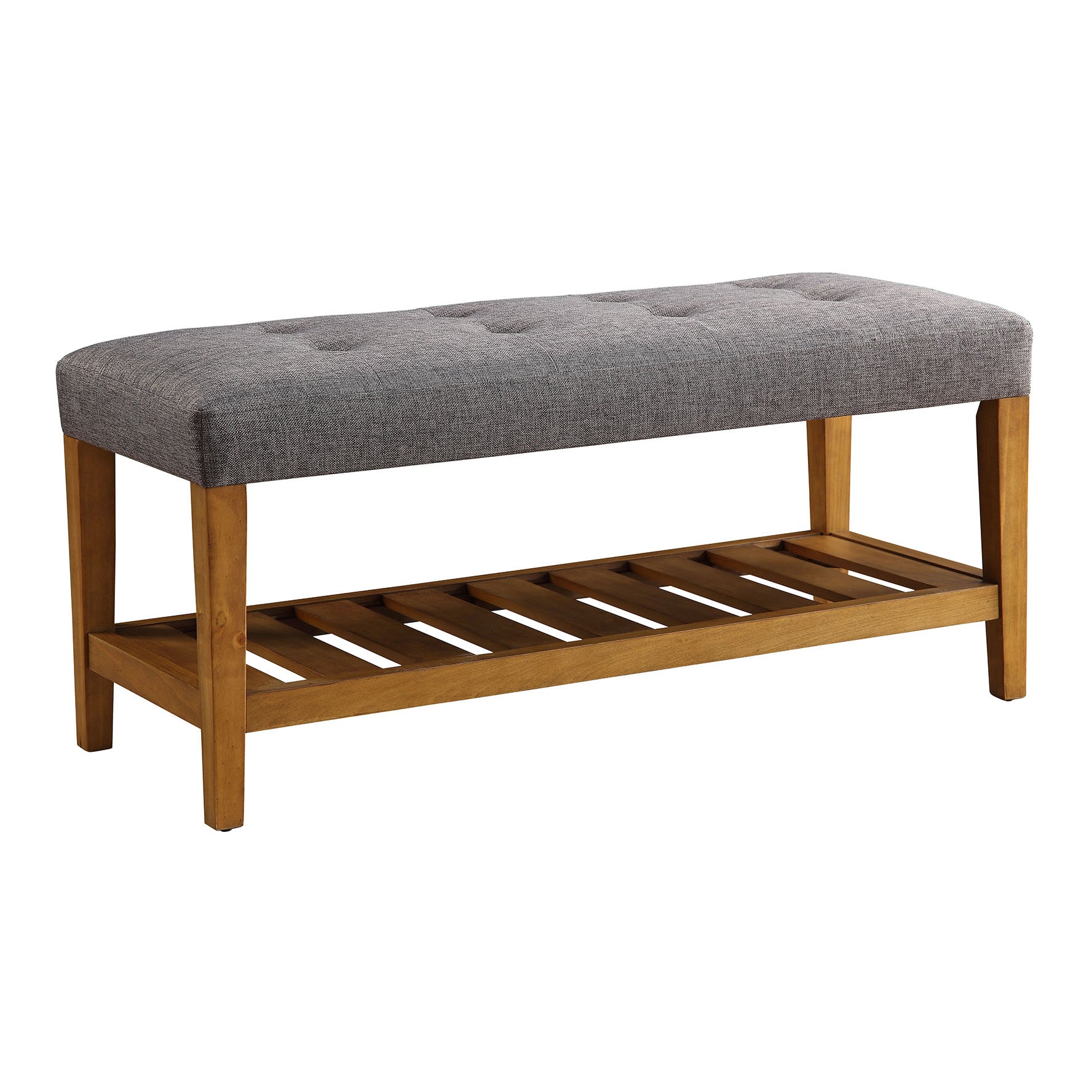 Grey And Oak Tufted Padded Seat Bench Grey Brown Bedroom Grey Traditional Shelves Wood Fabric