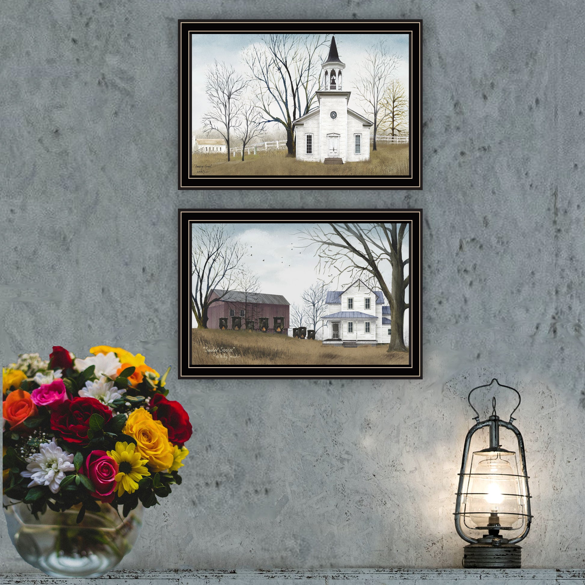 2 Piece Vignette Amazing Grace Sunday Service Black Framed Wall Art For Living Room, Bedroom Wall Art Print For Home Decor By Billy Jacobs Multicolor Wood Paper