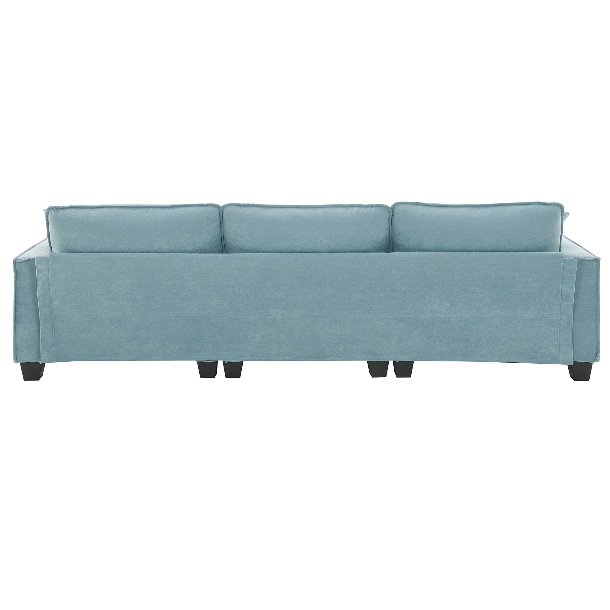 100*59" Modern Convertible Sectional Sofa,L Shaped Reversible Couch Set With Free Pillows,4 Seat Suede Velvet Sleeper Sofa With Ottoman For Living Room,Apartment,Office,3 Colors Light Blue Suede 4 Seat