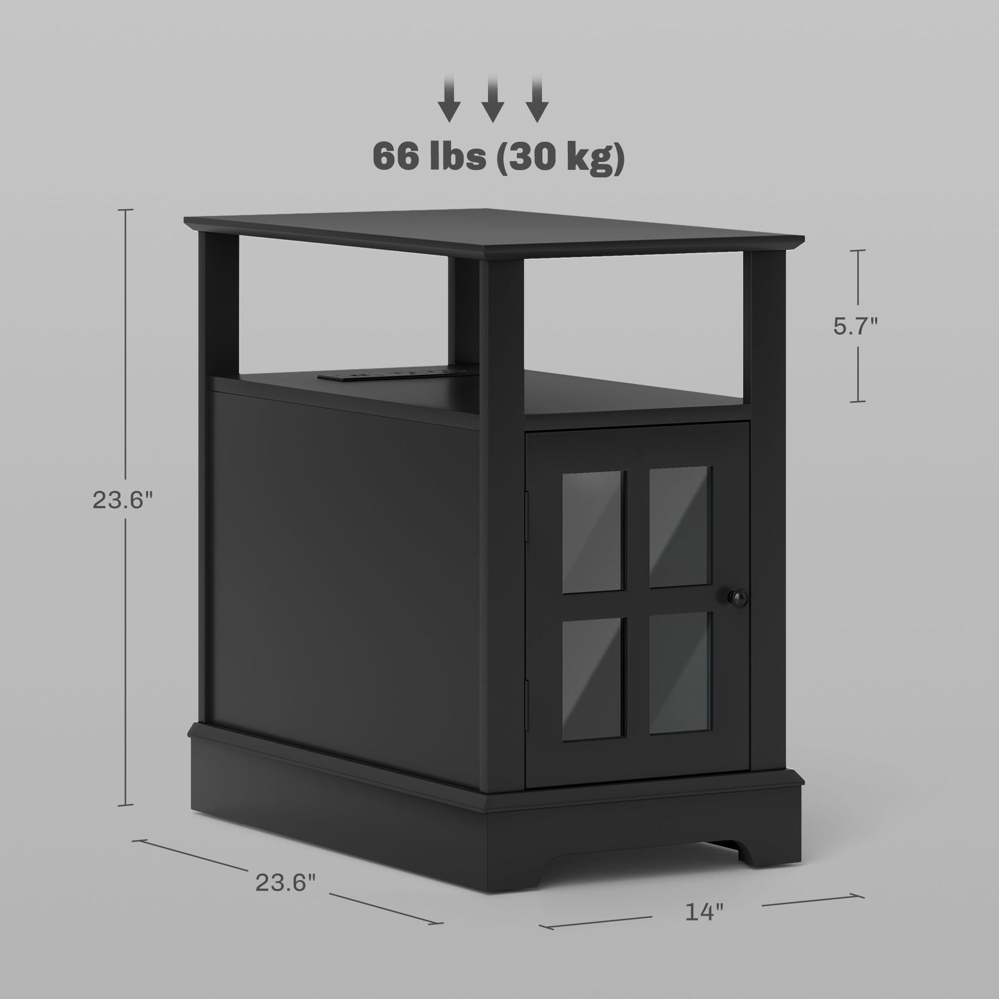 Homcom End Table With Charging Station, Narrow Side Table With Usb Ports And Outlets, Small Table With Hidden Storage And Open Shelf For Living Room, Black Black Mdf