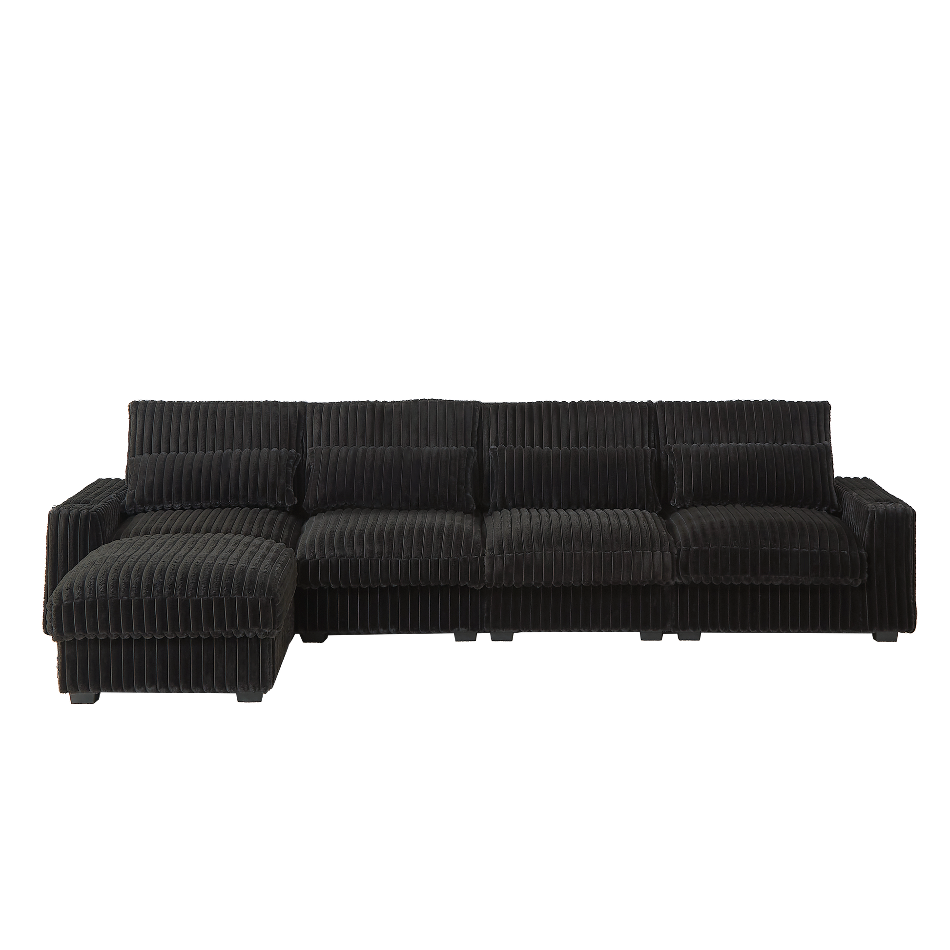 128 Inch Corduroy With Cup Holder Super Large L Shaped Sofa, Movable Footrest, Four Waist Pillows And Four Back Cushion, With Usb Port And T Pyce Port Black Corduroy 4 Seat