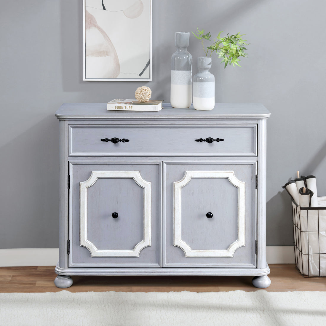 Grey 2 Door Accent Cabinet With 1 Drawer Freestanding Grey Primary Living Space Drawers Included Rubberwood Wood