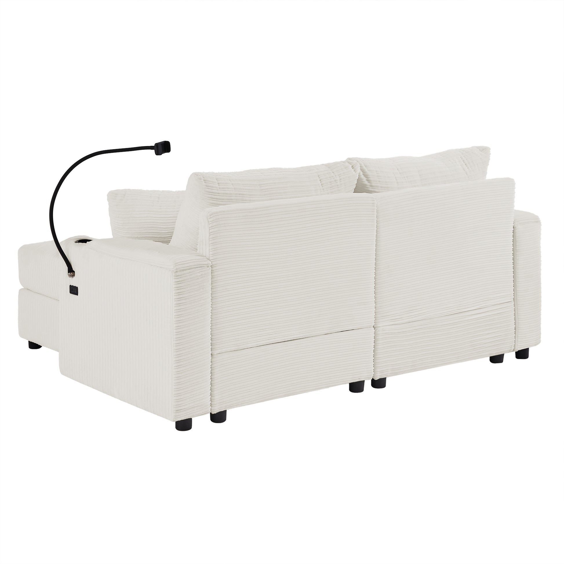 72.8" Modern Style Loveseat Sofa Sectional Sofa Couch With Storage Space, A Movable Ottoman, Two Usb Ports, Two Cup Holders, A Phone Holder For Living Room, Beige Beige Foam Corduroy 3 Seat