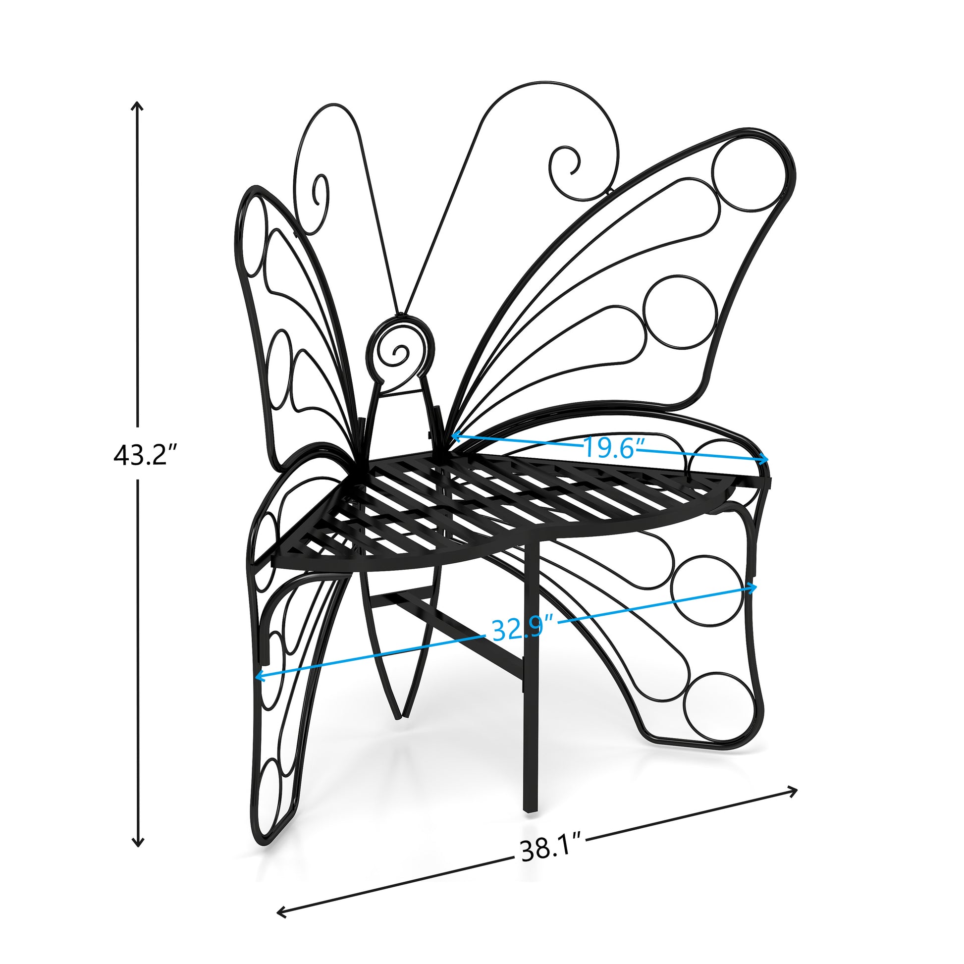 Modern Butterfly Cast Metal Garden Bench, Outdoor Bench Patio Seat, Park Bench Outdoor Seating For Garden, Yard, Park, Entryway Black Garden & Outdoor Metal