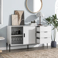 Modern Featured Storage Cabinet Sideboard With Glass Sliding Door And 3 Drawers, Entryway Console Table Kitchen Buffet Cabinet For Corridors Entrances Kitchen Study White 5 Or More Spaces White Particle Board