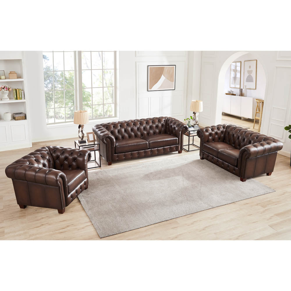 Versailles Leather Loveseat Caramel Down Filling Genuine Leather