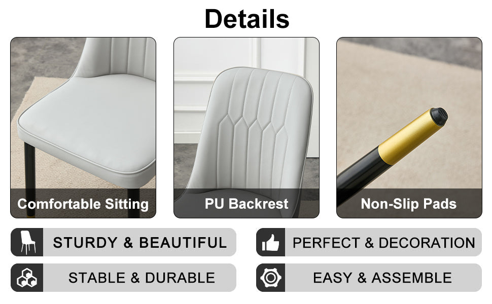 Large Modern Minimalist Rectangular Dining Table With 0.39 "Imitation Marble Black Desktop And Gold Metal Legs, Paired With 8 Chairs With Pu Cushions And Black Metal Legs.F 1538 C 007 Black Gold Glass Metal