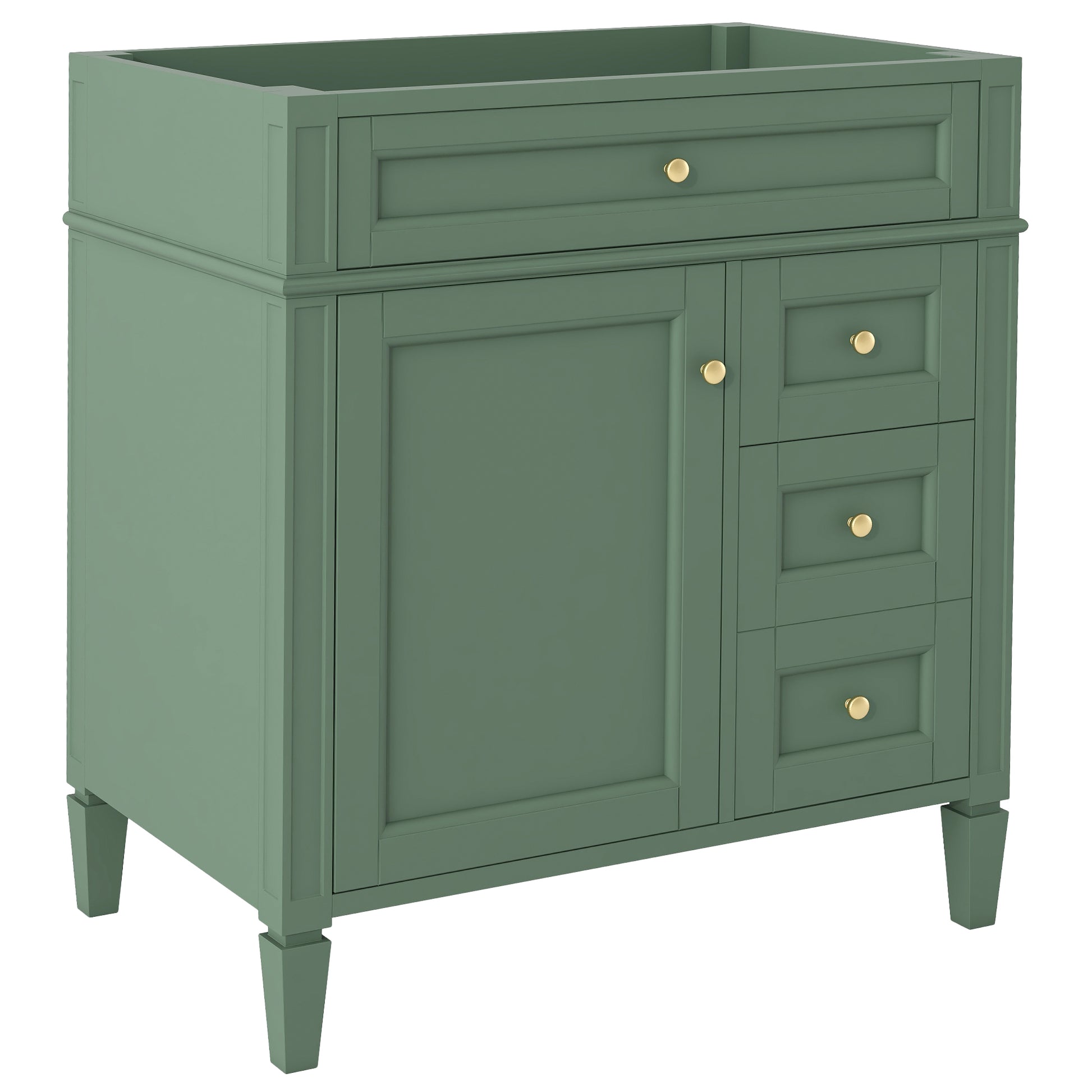 30'' Bathroom Vanity Without Top Sink, Modern Bathroom Storage Cabinet With 2 Drawers And A Tip Out Drawer Not Include Basin 3 Green 1 Adjustable Hinges Bathroom Freestanding Solid Wood Mdf Painted