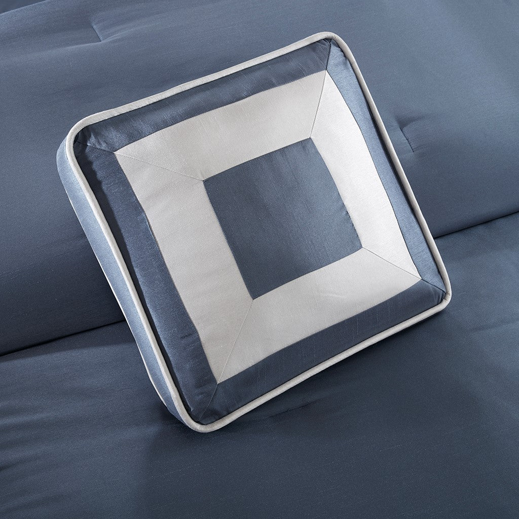 7 Piece Comforter Set Navy King King Navy Polyester