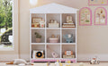 House Shaped Storage Rack With Nine Storage Compartments, Three Layer Storage Shelf With Colorblock Design, White Pink Pink White Particle Board