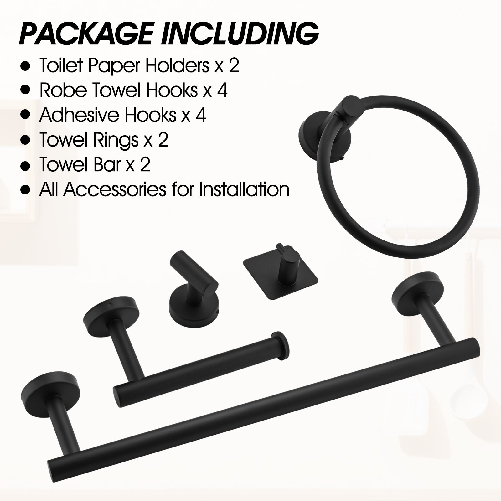 14 Piece Matte Black Bathroom Accessory Set Towel Bars, Towel Rings, Toilet Paper Holders, And Robe Hooks Matt Black Stainless Steel