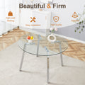 Modern Luxurious Round Tempered Glass Dining Table With Silver 7 Shaped Metal Legs,Suitable For Family Meals, Office Conferences, Or As A Casual Coffee Table For Various Occasions.47.3*47.3*29.5