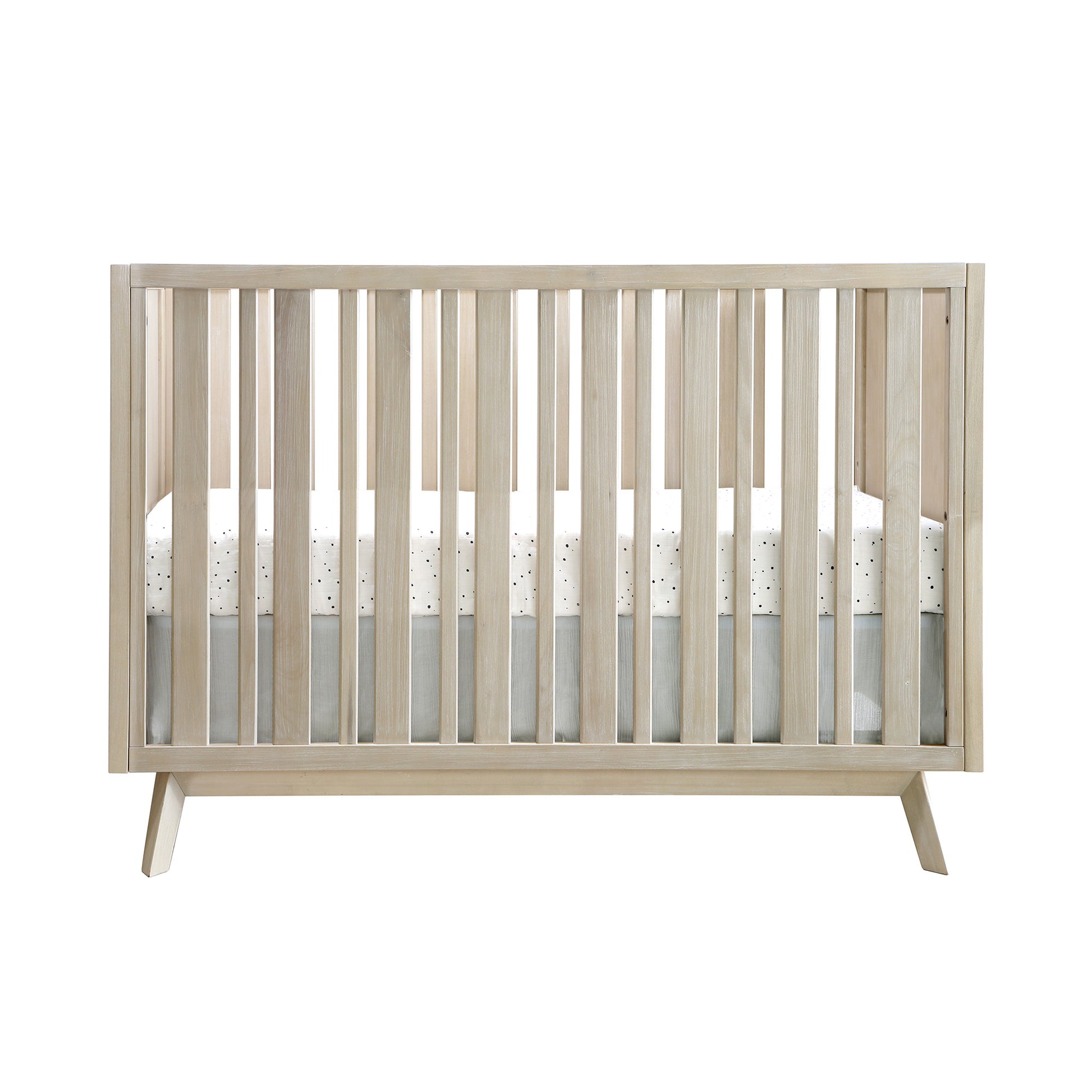 Prague Convertible Crib In Cotton Grey Natural Wood Wash Wood