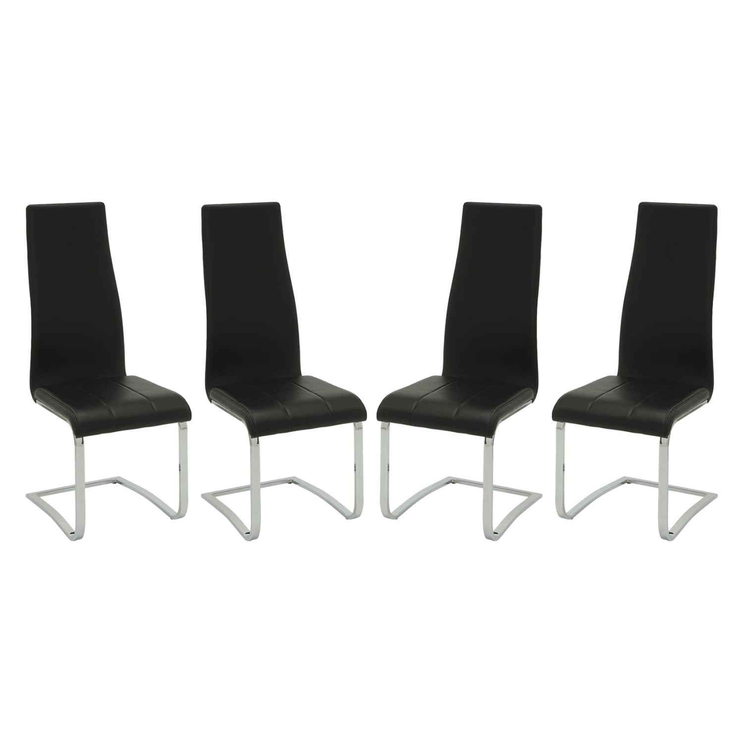 Set Of 4Upholstered Dining Side Chairs, Black Solid Black Dining Room Dining Chairs Set Of 4 Or More Faux Leather,Metal