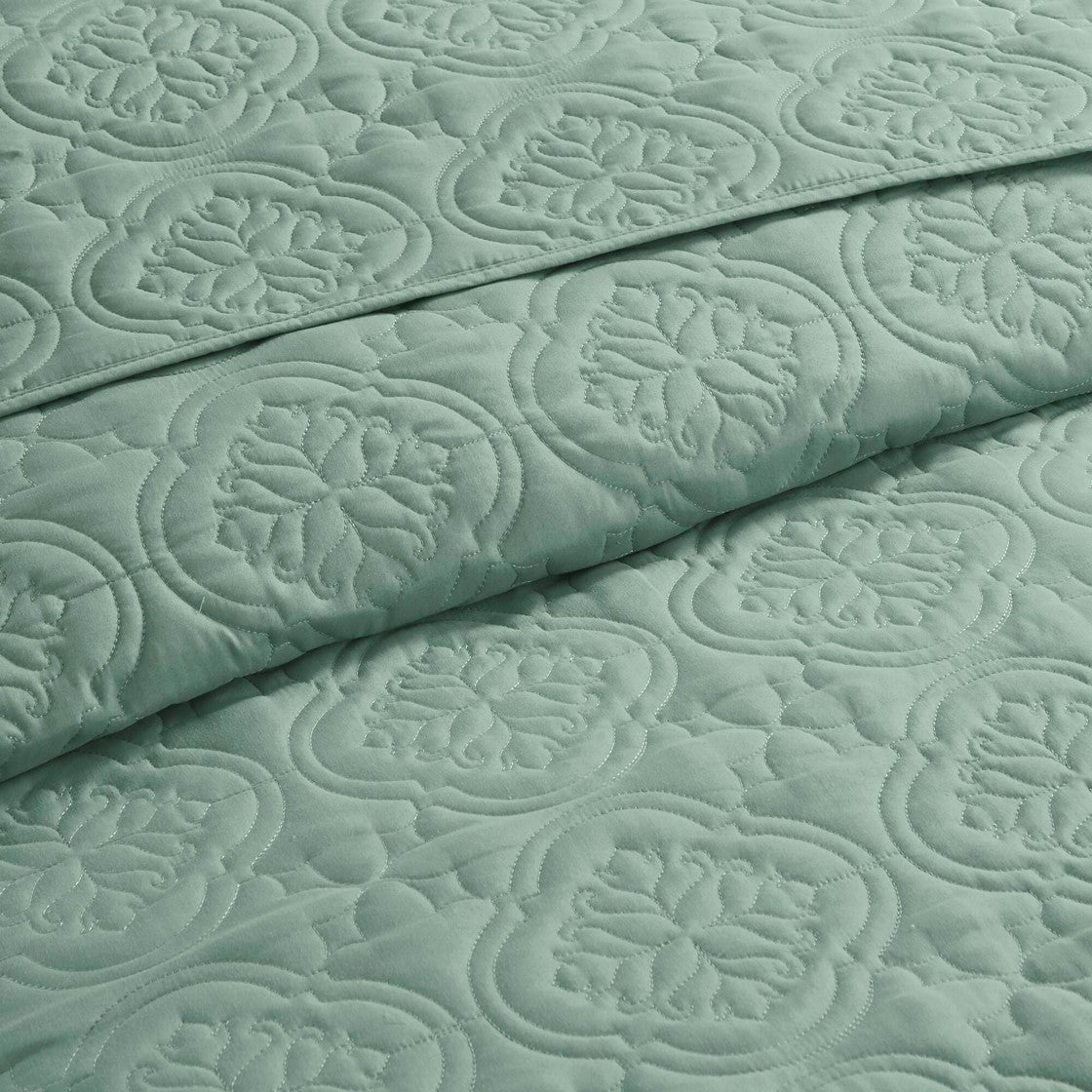 3 Piece Reversible Bedspread Set Seafoam King Cal King King Green Microfiber