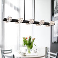 Rectangle Chandelier For Dining Room, 8 Light Black Farmhouse Linear Pendant Light Fixture, Modern Crystal Hanging Lighting Chandelier For Lobby, Kitchen, Bedroom, Living Room, Conference Room, Home