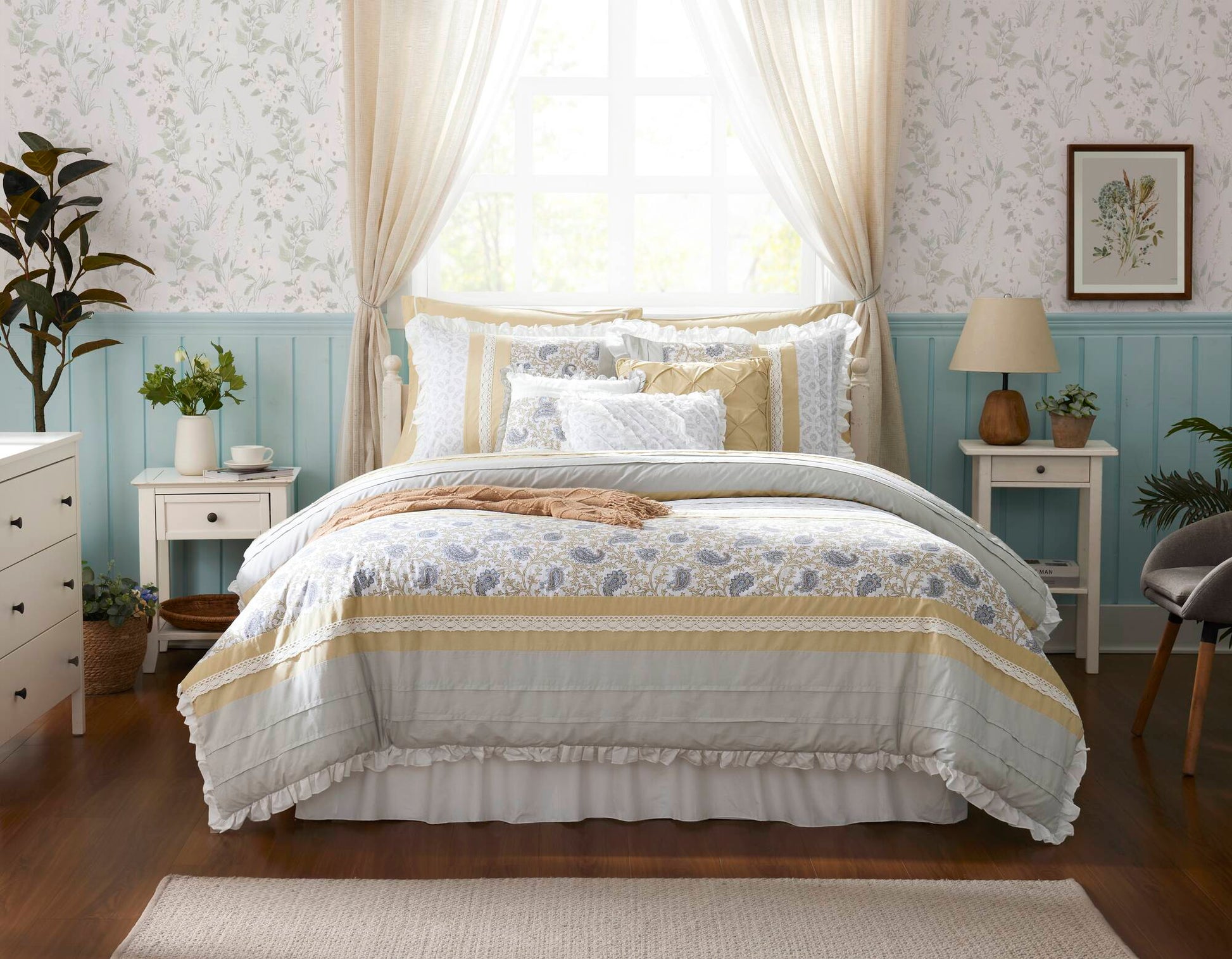 9 Piece Cotton Percale Comforter Set Yellow Queen Queen Yellow Polyester