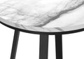 Accent Table, Side, Round, End, Nightstand, Lamp, Living Room, Bedroom, White Marble Look Laminate, Black Metal, Contemporary, Modern White Metal