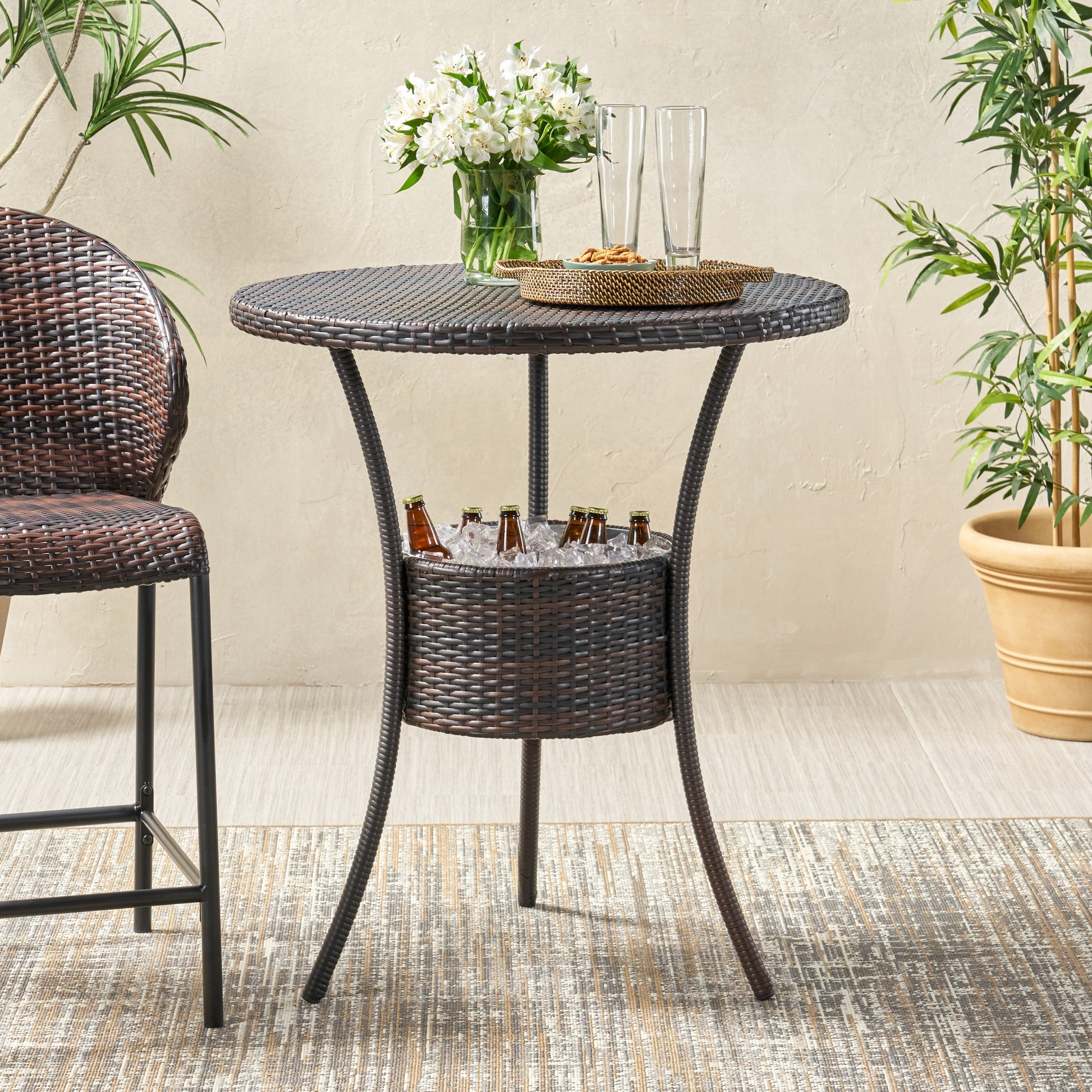 Rattan Counter Table Brown Multi Rattan