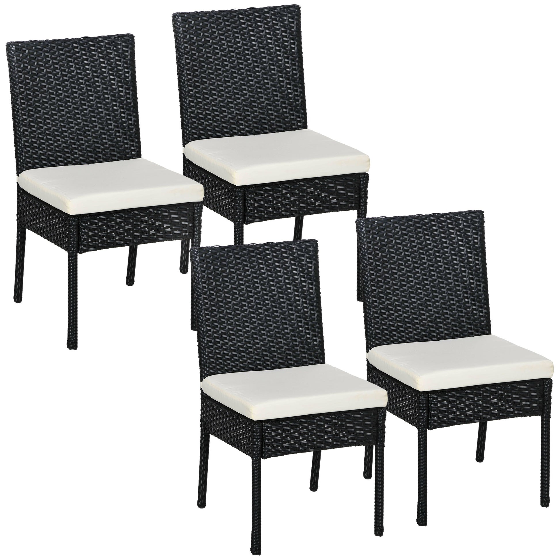 Outsunny 4 Pe Rattan Outdoor Dining Chairs With Cushions, Patio Wicker Dining Chairs With Backrests For Porch, Deck, Garden, Cream White Cream White Steel