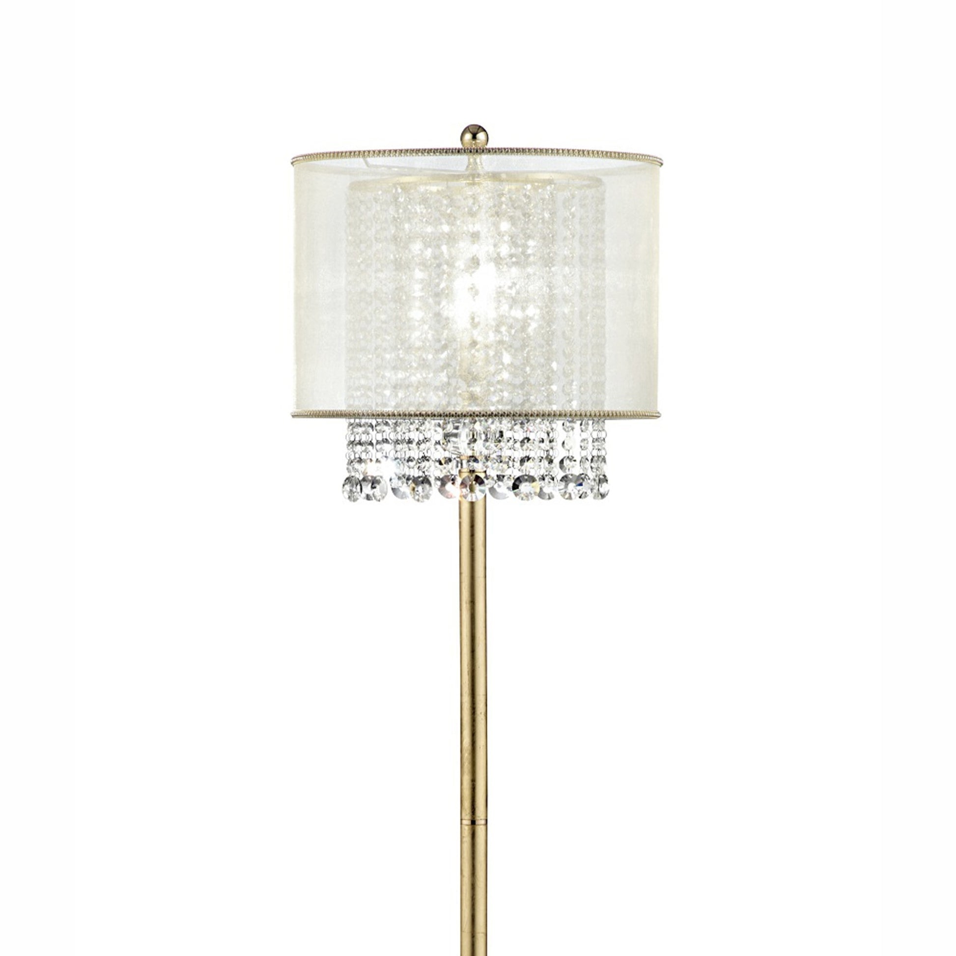 65" Tall Floor Lamp "Bhavya" W Gold Finish And Crystal Accents, White Shade Gold Metal