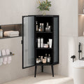 22.25'' Floor Coner Cabinet,Three Tiers With Tempered Glass Doors And Storage Shelves For Bathroom, Living Room And Bedroom Black Black Glass Metal