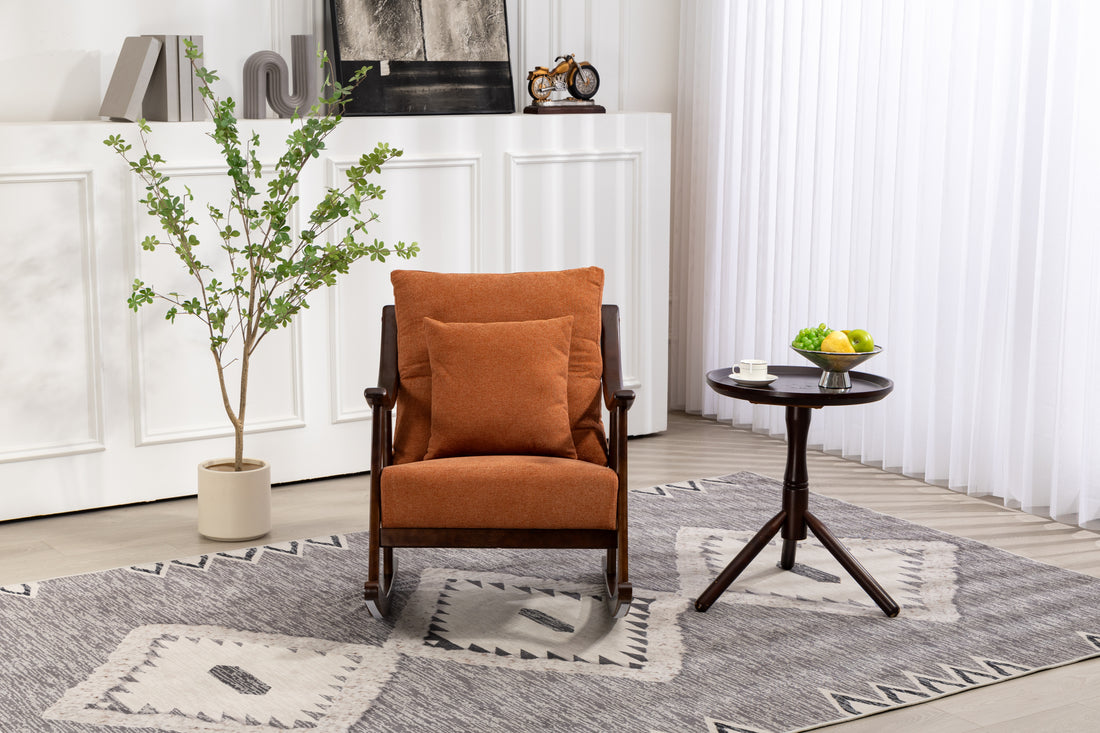 Woven Fabric Mid Century Modern Accent Chairs Comfy Upholstered Glider Arm Chair With Solid Wood For Living Room Bedroom Balcony Light Brown Linen