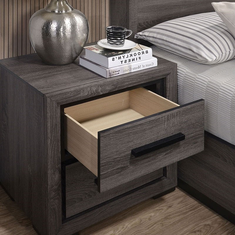 Gray 1Pc Nightstand Bedroom Furniture Bedside Table 2 Drawers Two Tone Design W Black Trim Paper Veneer Gray 2 Drawers Bedroom Bedside Cabinet Contemporary,Transitional Easy Assembly Wood