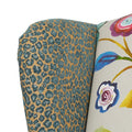 Anya Boho Chic Wingback Accent Arm Chair, Floral & Leopard, Blue Teal & Purple Velvet Teal Multi Foam Fabric