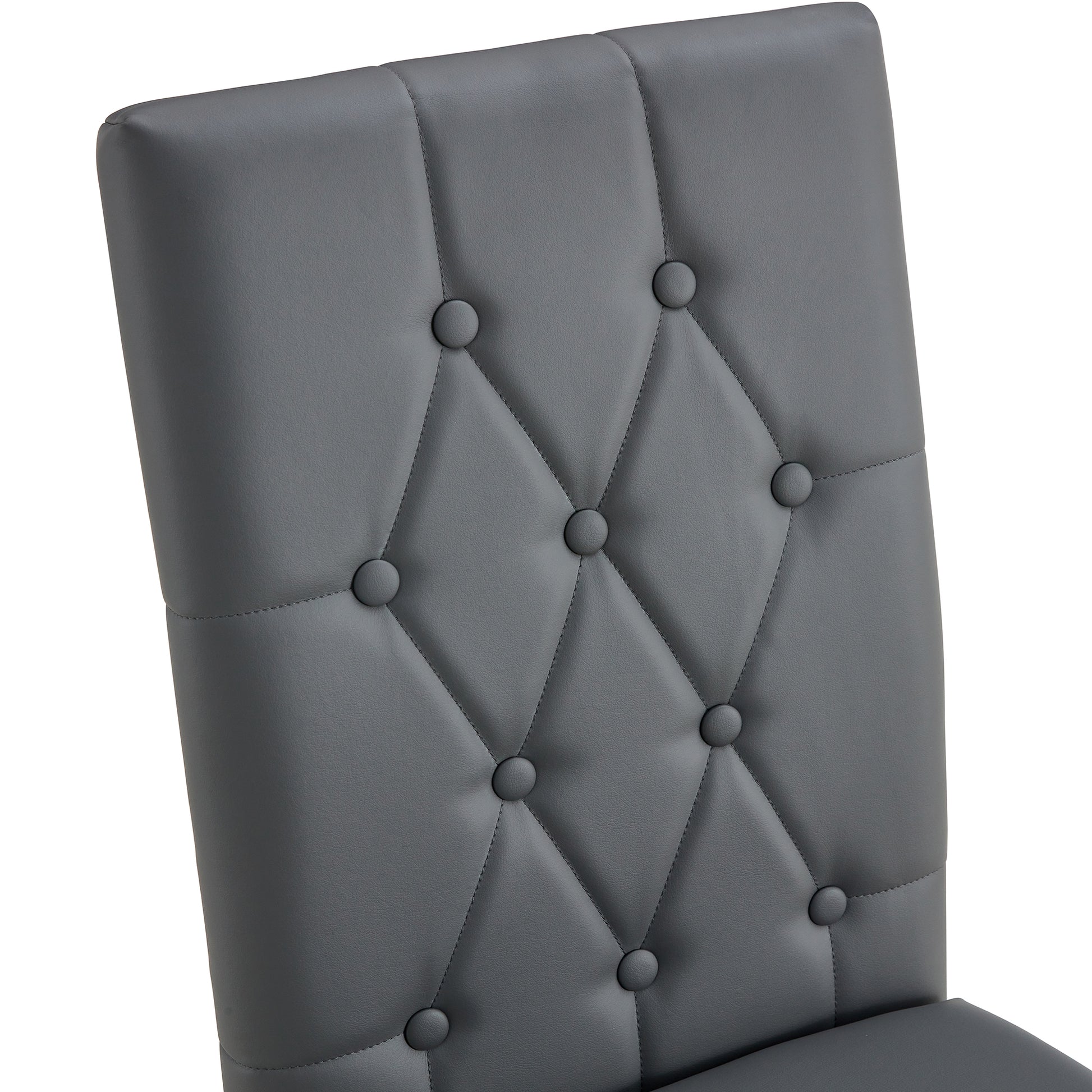 2 Piece Set Of Gray Armless Dining Chairs Brings A Touch Of Elegance And Mystery To The Dining Area With Its Deep Gray Tone,The Grid And Buckle Design Of The Back Add A Vintage Yet Fashionable Touch Gray Set Of 2 Pu