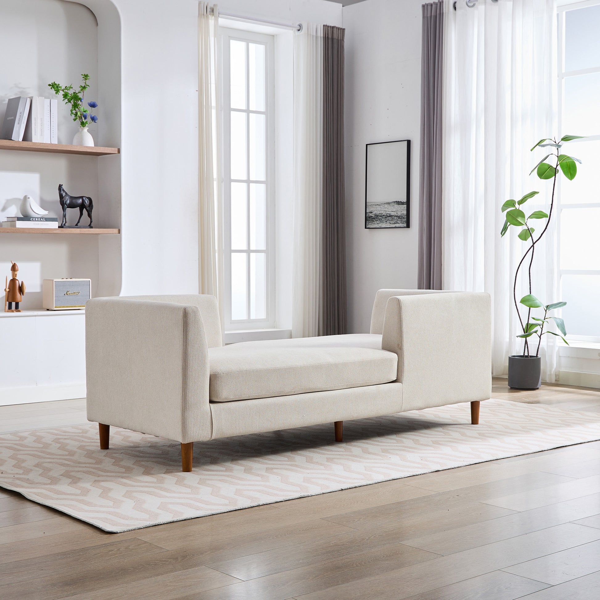 77.95'' Wide Modern Double Sided Upholstered Chaise Lounge Indoor,Chenille Fabric Sleeper Sofa Couch With 4 Throw Pillows, Daybed With Rubberwood Legs For Living Room, Bedroom, Apartment,Beige Beige