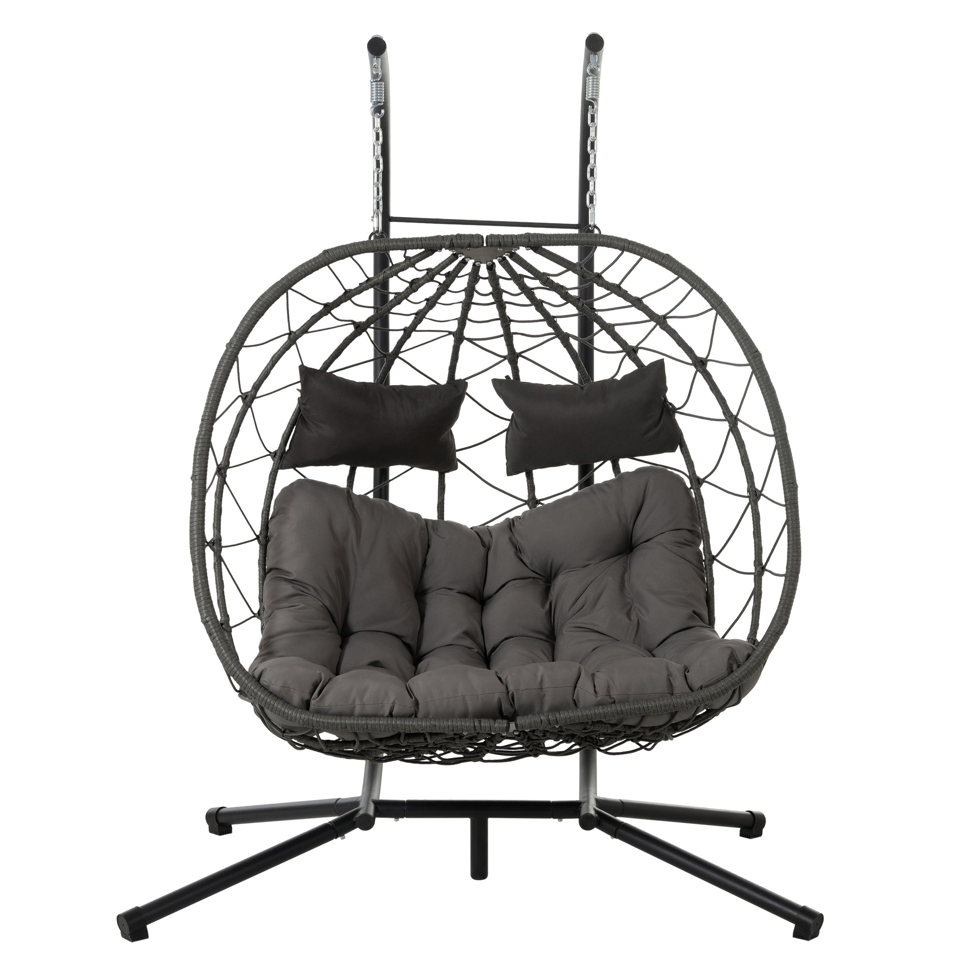 2 Persons Egg Chair With Stand Indoor Outdoor Swing Chair Patio Wicker Hanging Egg Chair Hanging Basket Chair With Stand For Bedroom Living Room Balcony Gray Steel