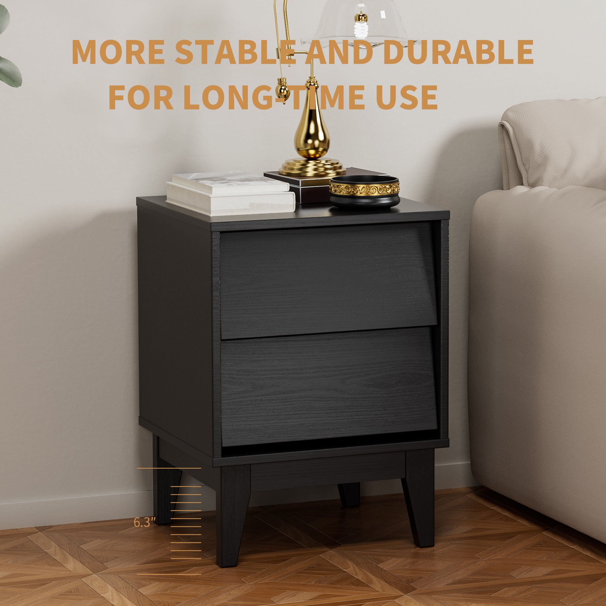2 Set Nightstands Features Vintage Style And Bevel Design, Made Of Mdf