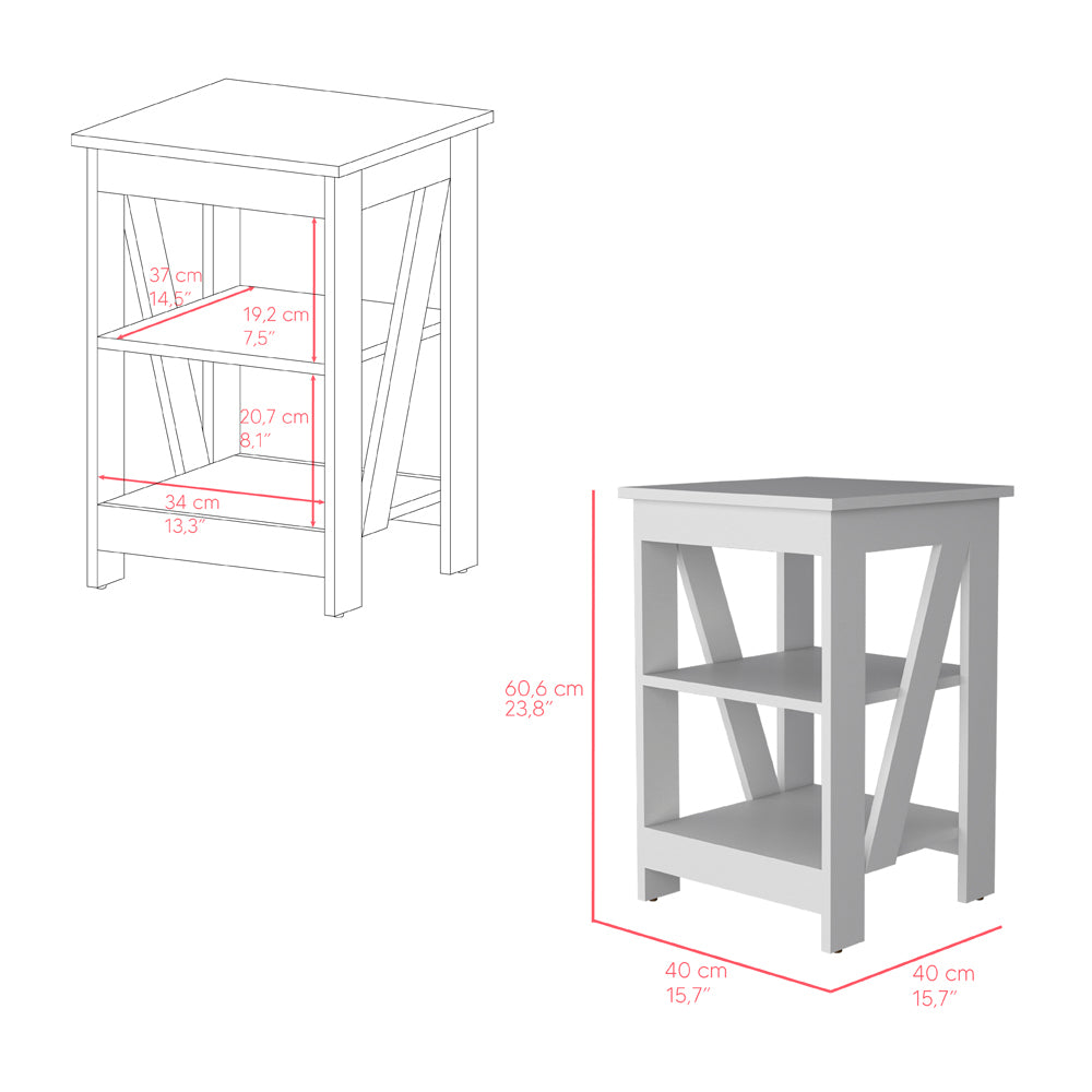Side Table Rossville, Living Room, White White Particle Board Engineered Wood