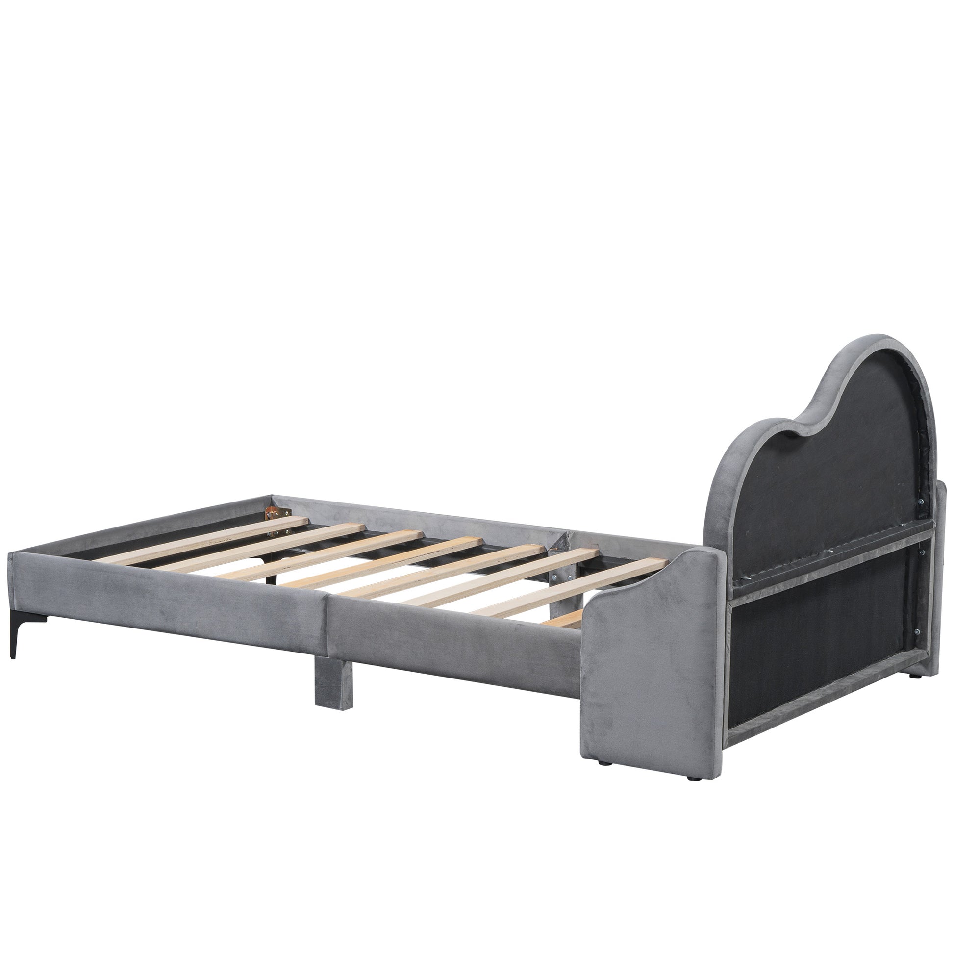 Twin Size Upholstered Platform Bed With Cloud Shaped Headboard, Gray Box Spring Not Required Twin Gray Bedroom Polyester Upholstered