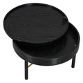 Modern Round Wood Rotating Tray Coffee Table With Storage & Metal Legs In Black Black Metal,Rubber Wood