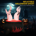 Outsunny 4Ft Halloween Inflatables Outdoor Decorations White Ghosts In Red Cauldron, Blow Up Led Yard Decor For Garden, Lawn, Party, Holiday White Polyester