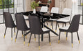 1 Table And 8 Chairs Set.A Rectangular Dining Table With A Imitation Marble Black Table Top And Black Metal Legs.Paired With 8 Chairs With Pu Leather Seat Cushion And Black Metal Legs.F 1537,C 007 Black Glass Metal