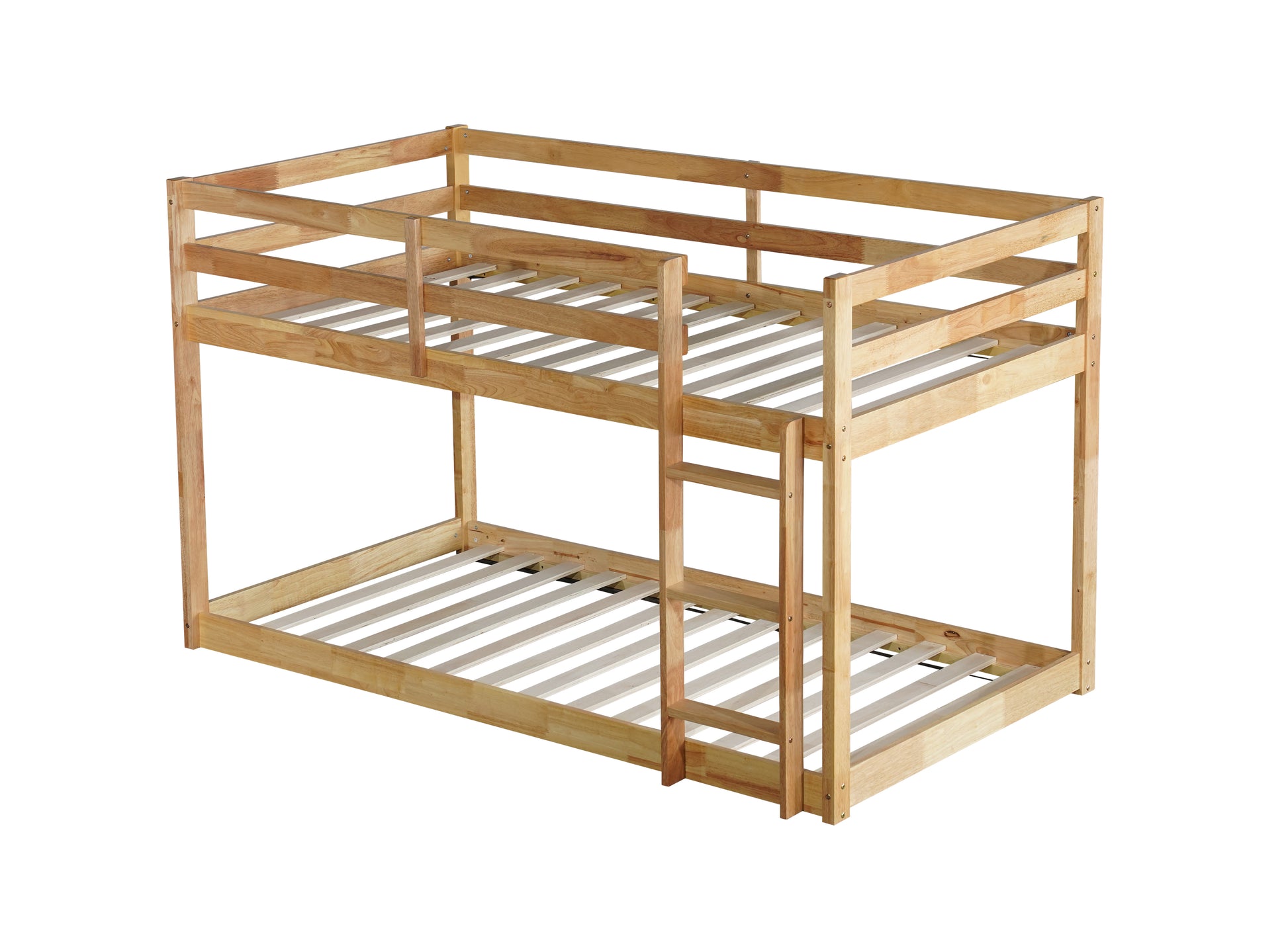 Solid Woodensolid Rubber Wooden Twin Over Twin Loft Bed With Ladder ,Upper And Bottom Bed Platforms Crafted With Strengthened Slats ,Natural Twin Natural Rubber Wood